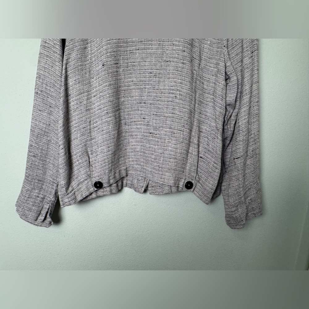 FLAX 100% Linen Tweed Lightweight Full Zip Front Jacket Gray Black & White Small - Picture 6 of 12